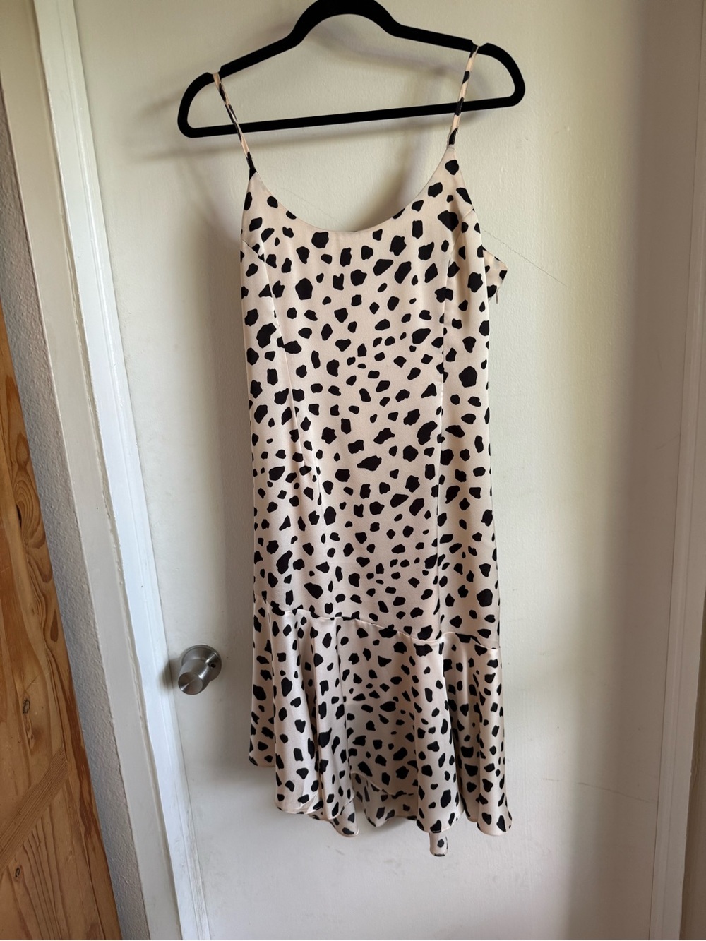 Mystree Beige Slip Midi Dress with Black Spot Print